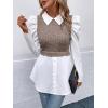 imageFloerns Womens Patchwork Ruffle Hem Rib Knit Mock Neck Long Sleeve Peplum Blouses TopBrown