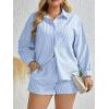 imageFloerns Womens Plus Size 2 Piece Outfit Striped Print Shirt Top and Shorts SetBlue and White