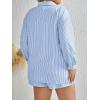 imageFloerns Womens Plus Size 2 Piece Outfit Striped Print Shirt Top and Shorts SetBlue and White