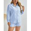 imageFloerns Womens Plus Size 2 Piece Outfit Striped Print Shirt Top and Shorts SetBlue and White