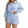 imageFloerns Womens Plus Size 2 Piece Outfit Striped Print Shirt Top and Shorts SetBlue and White