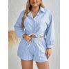 imageFloerns Womens Plus Size 2 Piece Outfit Striped Print Shirt Top and Shorts SetBlue and White