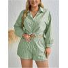 imageFloerns Womens Plus Size 2 Piece Outfit Striped Print Shirt Top and Shorts SetGreen