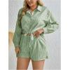 imageFloerns Womens Plus Size 2 Piece Outfit Striped Print Shirt Top and Shorts SetGreen