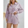 imageFloerns Womens Plus Size 2 Piece Outfit Striped Print Shirt Top and Shorts SetHot Pink