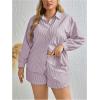 imageFloerns Womens Plus Size 2 Piece Outfit Striped Print Shirt Top and Shorts SetHot Pink