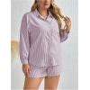 imageFloerns Womens Plus Size 2 Piece Outfit Striped Print Shirt Top and Shorts SetHot Pink