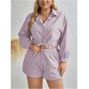 imageFloerns Womens Plus Size 2 Piece Outfit Striped Print Shirt Top and Shorts SetHot Pink