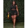 imageFloerns Womens Plus Size Ruched Skirt Set Contrast Mesh Crop Top 2 Piece OutfitBlack
