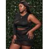 imageFloerns Womens Plus Size Ruched Skirt Set Contrast Mesh Crop Top 2 Piece OutfitBlack