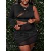 imageFloerns Womens Plus Size Ruched Skirt Set Contrast Mesh Crop Top 2 Piece OutfitBlack