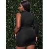 imageFloerns Womens Plus Size Ruched Skirt Set Contrast Mesh Crop Top 2 Piece OutfitBlack