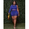 imageFloerns Womens Plus Size Ruched Skirt Set Contrast Mesh Crop Top 2 Piece OutfitBlue