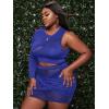 imageFloerns Womens Plus Size Ruched Skirt Set Contrast Mesh Crop Top 2 Piece OutfitBlue
