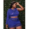 imageFloerns Womens Plus Size Ruched Skirt Set Contrast Mesh Crop Top 2 Piece OutfitBlue