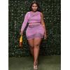 imageFloerns Womens Plus Size Ruched Skirt Set Contrast Mesh Crop Top 2 Piece OutfitPurple
