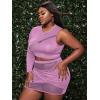 imageFloerns Womens Plus Size Ruched Skirt Set Contrast Mesh Crop Top 2 Piece OutfitPurple