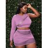 imageFloerns Womens Plus Size Ruched Skirt Set Contrast Mesh Crop Top 2 Piece OutfitPurple