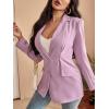 imageFloerns Womens Solid Notched Lapel Long Sleeve Single Breasted Blazer JacketPurple