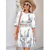 imageFloerns Womens Two Piece Outfit Boho Lantern Sleeve Blouse Top with Skirt SetWhite