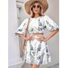 imageFloerns Womens Two Piece Outfit Boho Lantern Sleeve Blouse Top with Skirt SetWhite