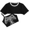 imageFloerns Womens 2 Piece Contrast Binding Super Crop Top and Skeleton Graphic Camisole SetMulticolor