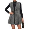 imageFloerns Womens 2 Piece Outfit Workwear Plaid Print Lapel Neck Vest Blazer and Skirt SetBlack