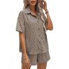 imageFloerns Womens 2 Piece Outfits Allover Print Drop Shoulder Shirt and Casual Shorts SetMocha Brown