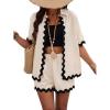 imageFloerns Womens 2 Piece Outfits Scallop Trim Button Down Shirts with Shorts SetApricot