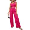 imageFloerns Womens 2 Piece Outfits Tie Shoulder Zipper Back Camisole and Wide Leg Pant Sets Hot Pink M