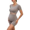 imageFloerns Womens Maternity Short Sleeve Crop Tee Biker Shorts Set Two Piece OutfitKhaki