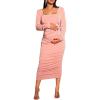imageFloerns Womens Maternity Square Neck Ruched Bodycon Dress Long Sleeve Solid Midi DressesCoral Pink
