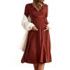 imageFloerns Womens Maternity Wrap V Neck Long Sleeve Rib Knit A Line Midi DressBurnt Orange