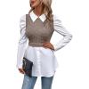 imageFloerns Womens Patchwork Ruffle Hem Rib Knit Mock Neck Long Sleeve Peplum Blouses TopBrown