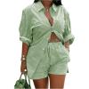 imageFloerns Womens Plus Size 2 Piece Outfit Striped Print Shirt Top and Shorts SetGreen