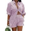 imageFloerns Womens Plus Size 2 Piece Outfit Striped Print Shirt Top and Shorts SetHot Pink