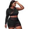imageFloerns Womens Plus Size Ruched Skirt Set Contrast Mesh Crop Top 2 Piece OutfitBlack
