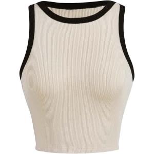 imageFloerns Womens Casual Sleeveless Camisole Scoop Neck Slim Fit Crop Tank TopBeige