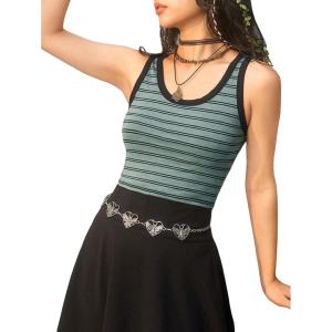imageFloerns Womens Casual Sleeveless Camisole Scoop Neck Slim Fit Crop Tank TopGreen Striped