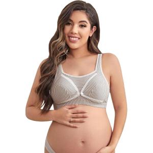 imageFloerns Womens Maternity Bra Striped Print Breastfeeding Nursing BraletteKhaki