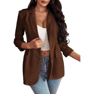 imageFloerns Womens Solid Notched Lapel Long Sleeve Single Breasted Blazer JacketChocolate Brown