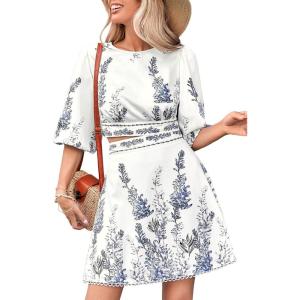 imageFloerns Womens Two Piece Outfit Boho Lantern Sleeve Blouse Top with Skirt SetWhite