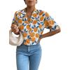 imageFloerns Womens All Over Print Button Down Short Sleeve Shirt Blouse Crop TopA Orange Multi