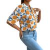 imageFloerns Womens All Over Print Button Down Short Sleeve Shirt Blouse Crop TopA Orange Multi