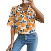 imageFloerns Womens All Over Print Button Down Short Sleeve Shirt Blouse Crop TopA Orange Multi