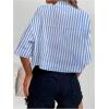 imageFloerns Womens All Over Print Button Down Short Sleeve Shirt Blouse Crop TopLight Blue White