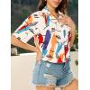 imageFloerns Womens All Over Print Button Down Short Sleeve Shirt Blouse Crop TopPrint Multi