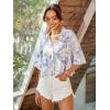 imageFloerns Womens All Over Print Button Down Short Sleeve Shirt Blouse Crop TopPurple Multi