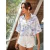 imageFloerns Womens All Over Print Button Down Short Sleeve Shirt Blouse Crop TopPurple Multi