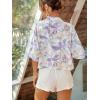imageFloerns Womens All Over Print Button Down Short Sleeve Shirt Blouse Crop TopPurple Multi